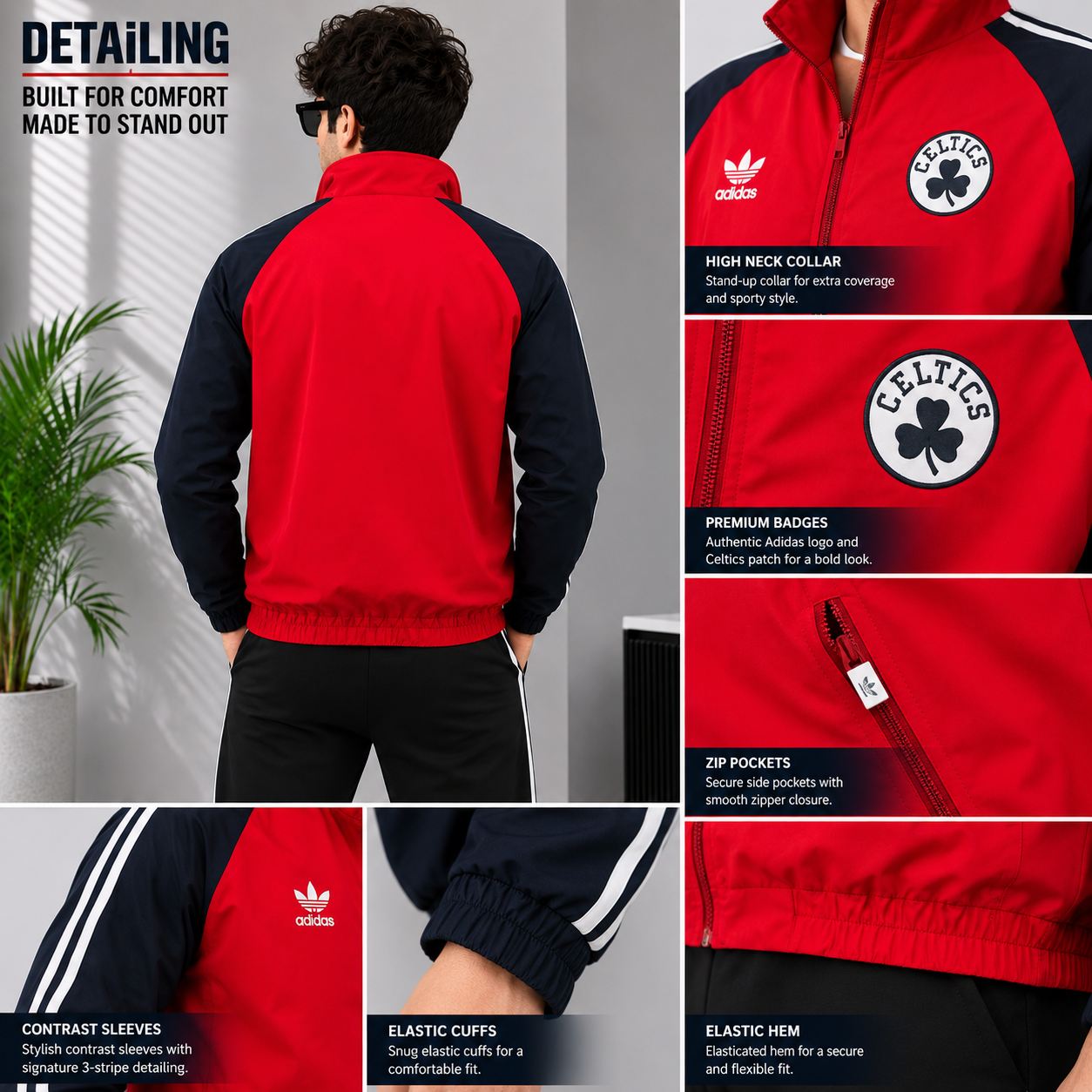 Adi_das Celtics Men’s Red & Navy Sports Track Jacket – Premium Athletic Style