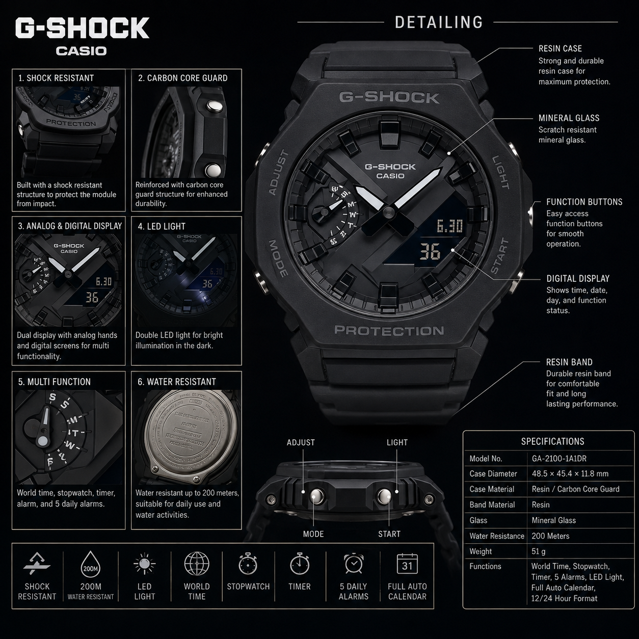 Ca_sio G-Sh_ock Black Analog Digital Sports Watch