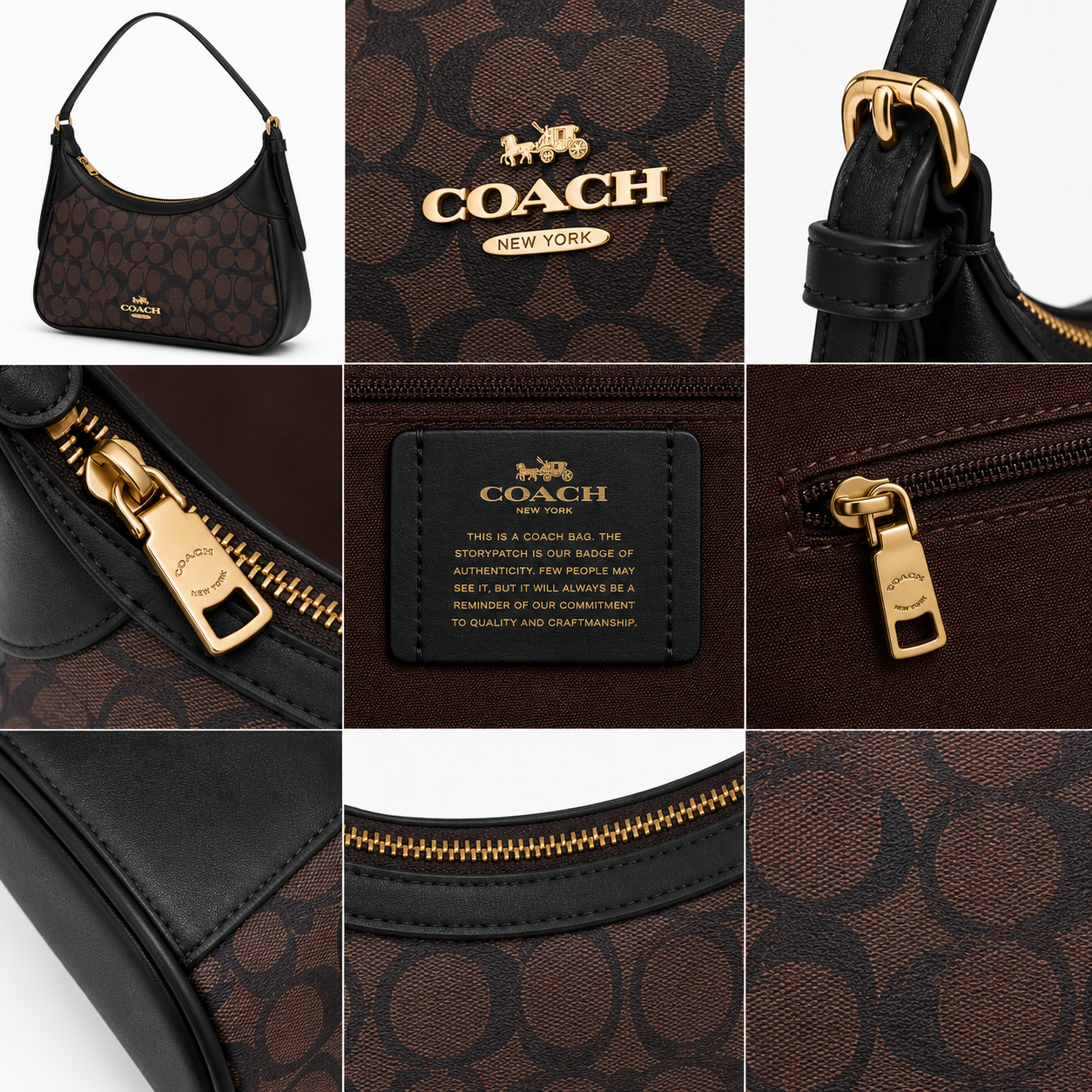Co_ach Signature Dark Brown & Black Shoulder Bag – Luxury Women’s Hobo Bag