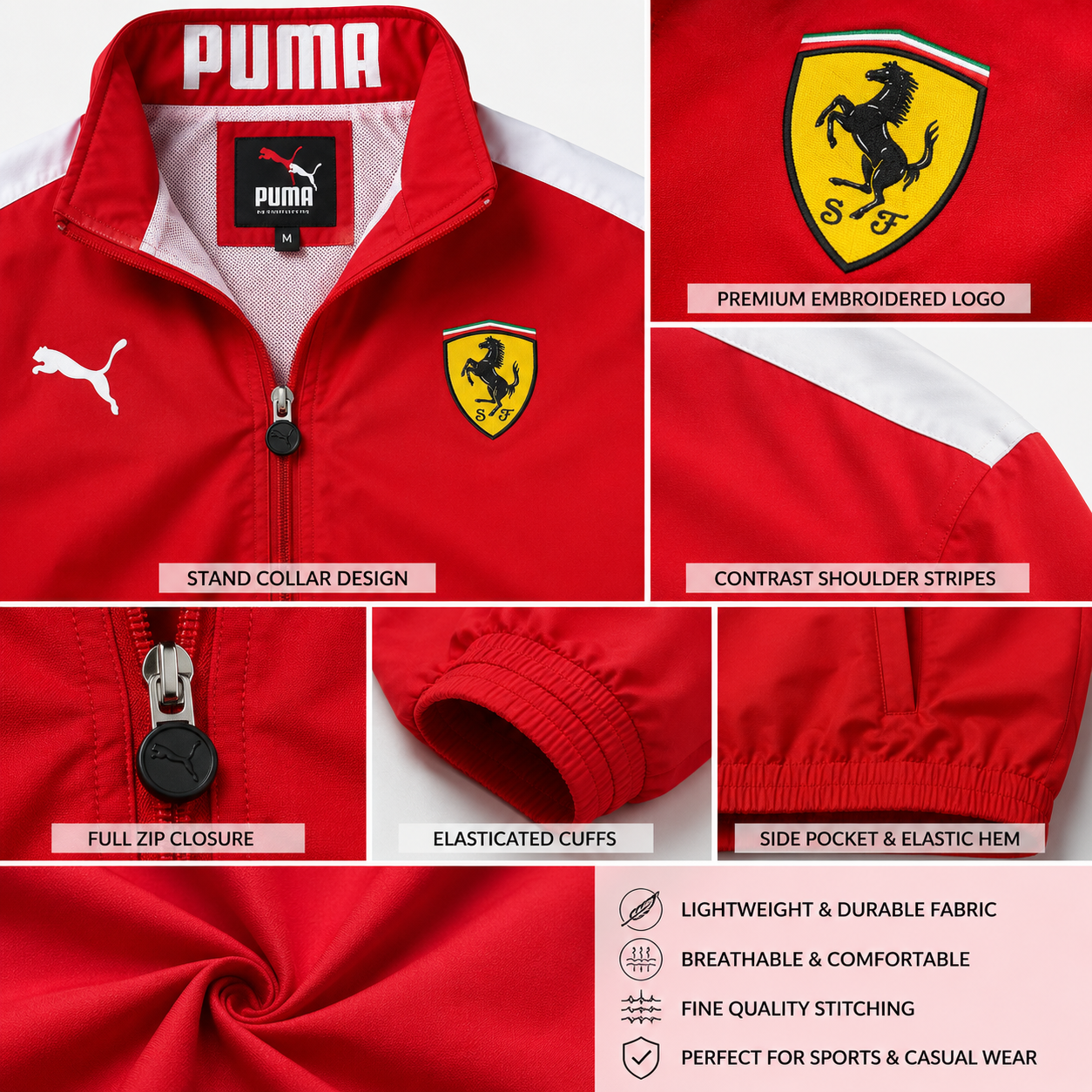 Pu_ma Men's Red Premium Sports Jacket | Full Zip Lightweight Casual Track Jacket