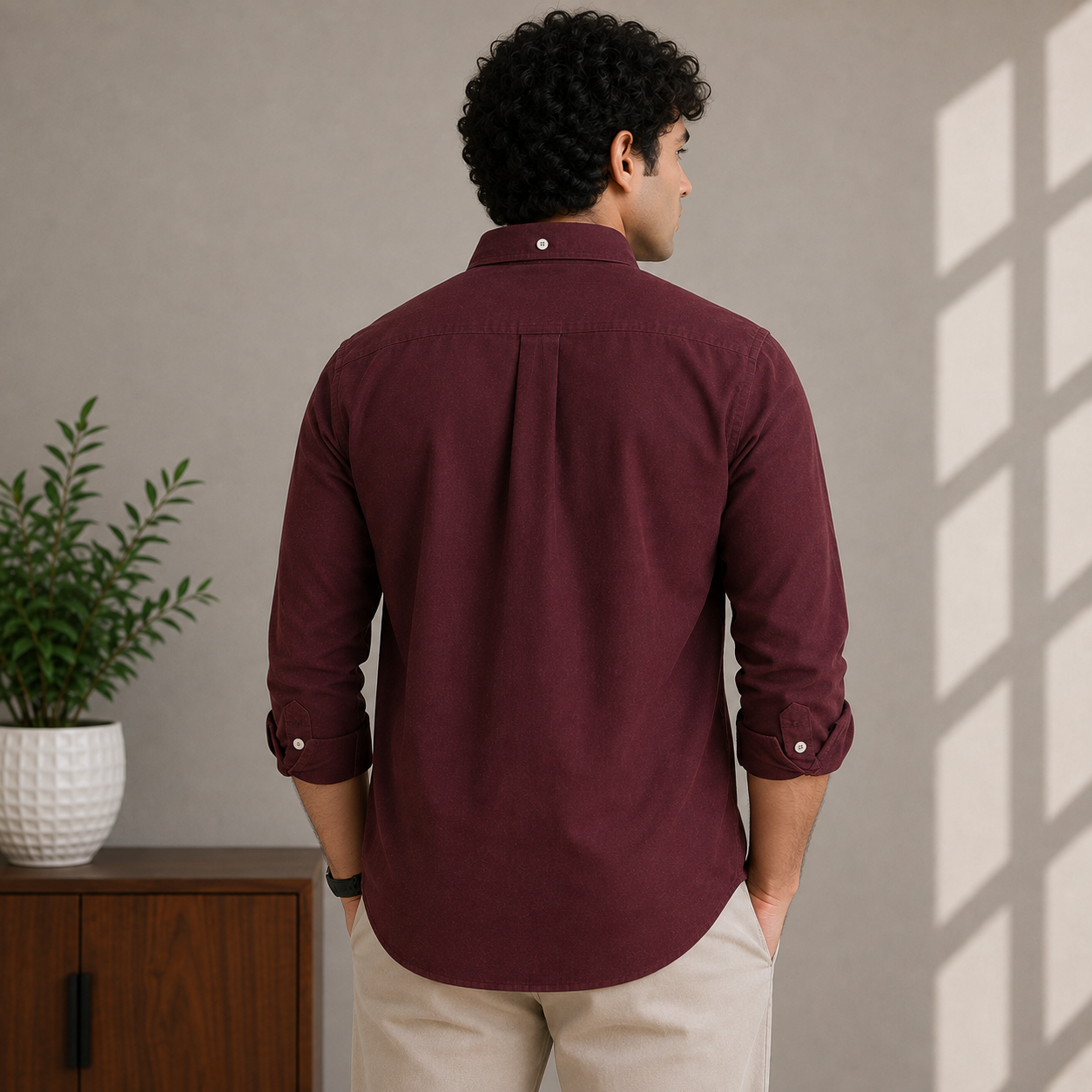 Lac_oste Men’s Wine Red Slim Fit Button-Down Shirt – Signature Crocodile Logo