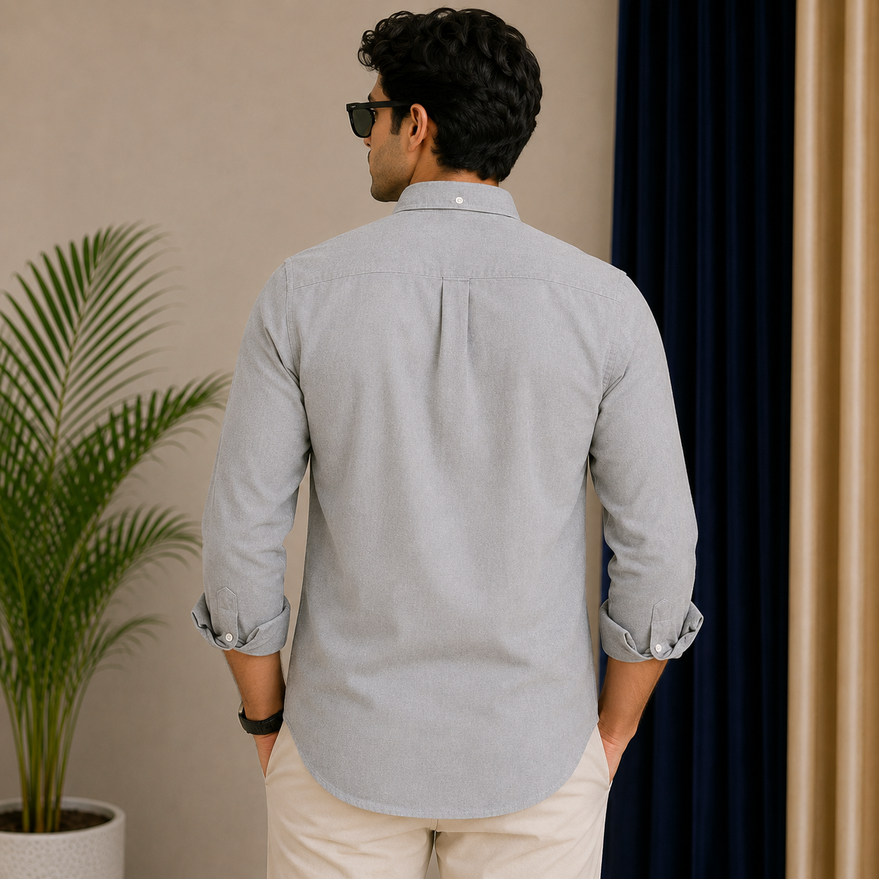 Po_lo RAL_PH LAU_REN Men’s Premium Light Grey Oxford Shirt – Embroidered Button-Down Full Sleeve Shirt