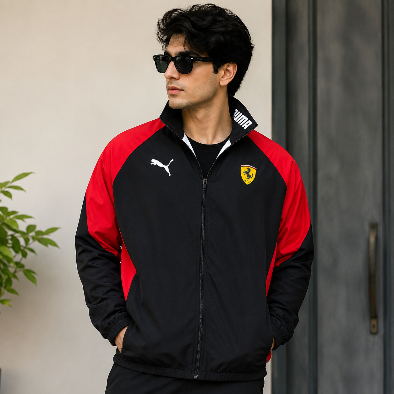 Pu_ma Men's Black & Red Motorsport Style Zip-Up Jacket | Lightweight Casual Track Jacket