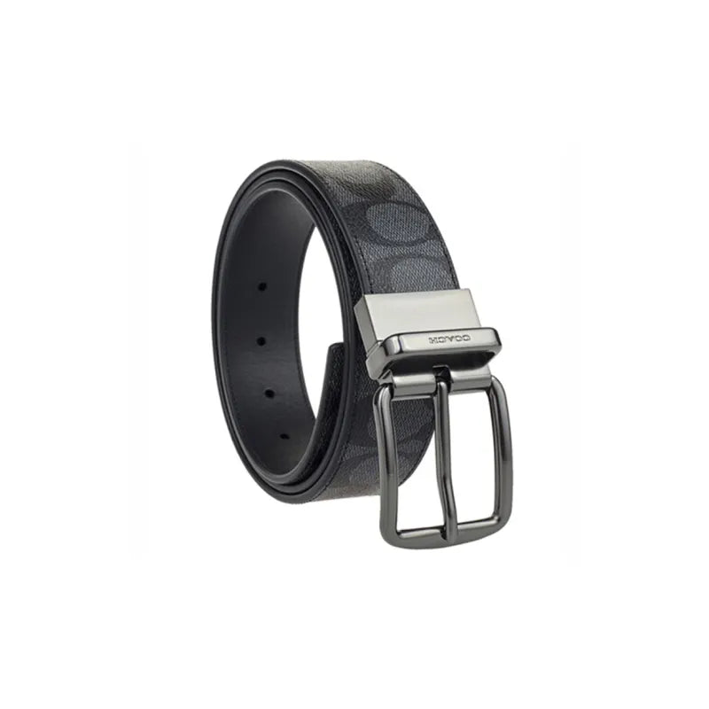Coach PVC Leather Belt Men's Charcoal Gray 3.8cm Width