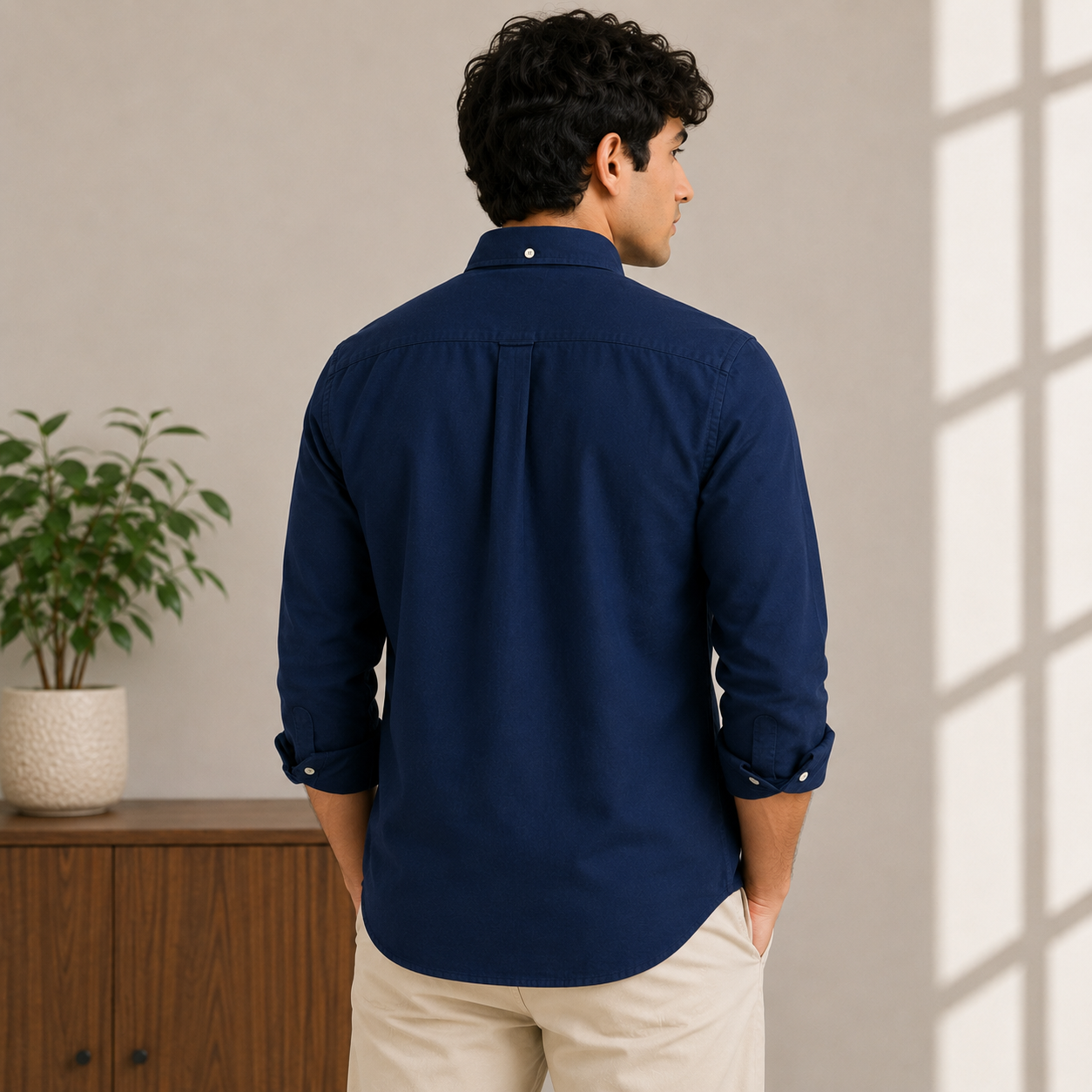 Lac_oste Men’s Navy Blue Slim Fit Button-Down Shirt – Signature Crocodile Logo
