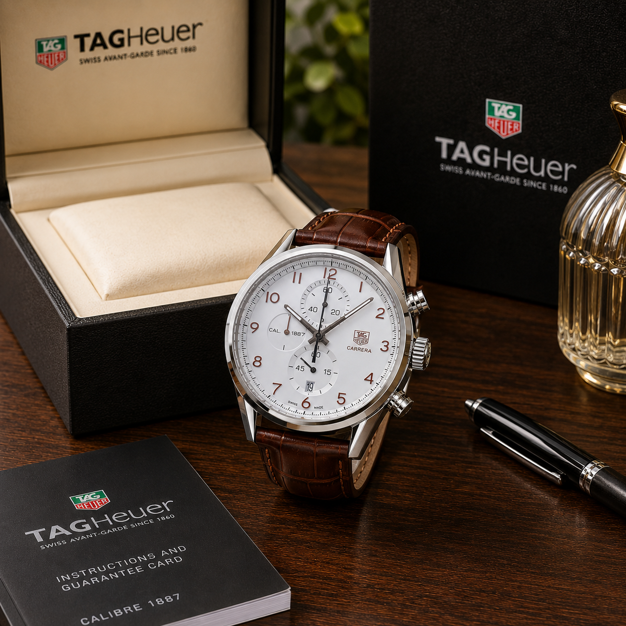 TA_G He_uer Carrera Calibre 1887 White Dial Brown Leather Chronograph Watch