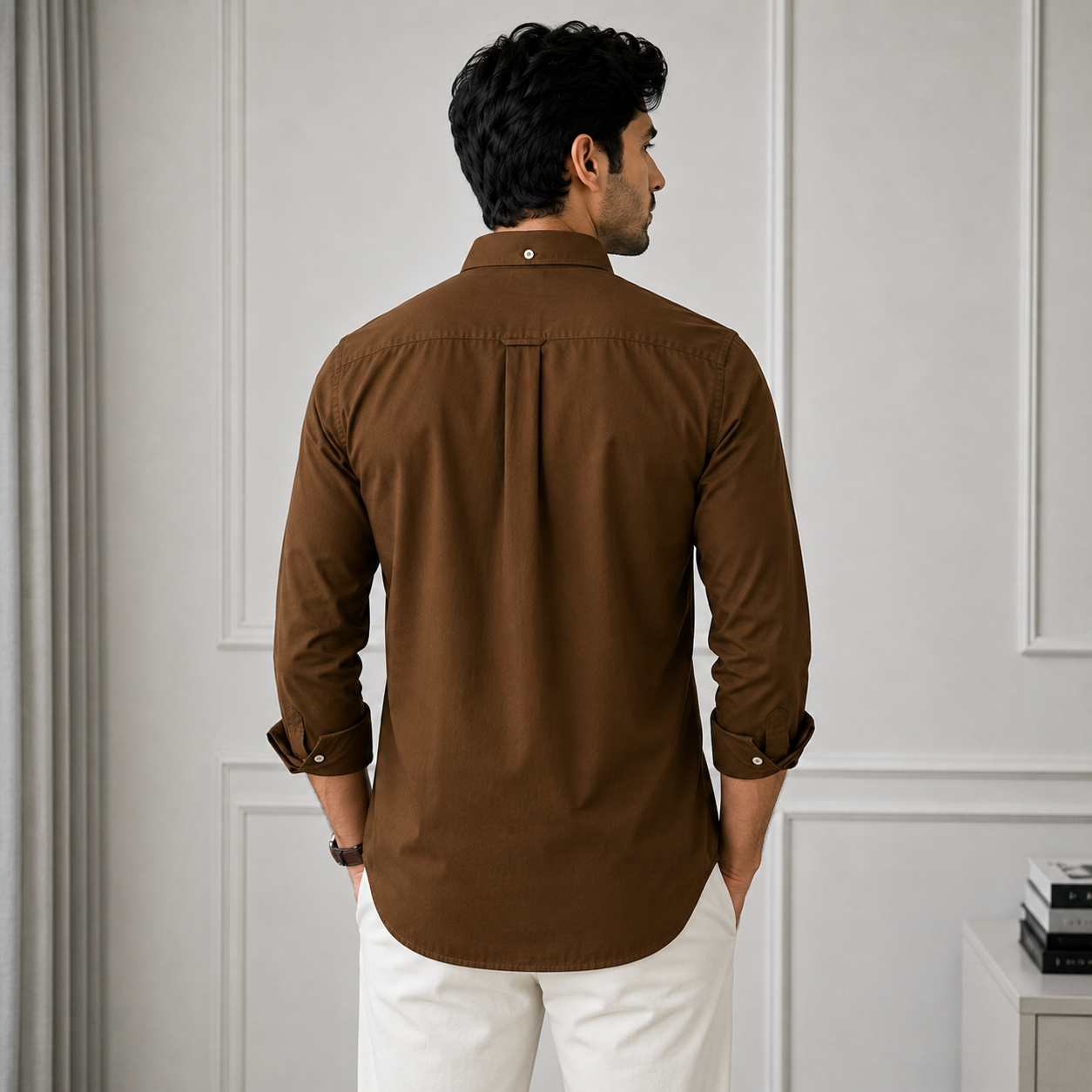 Lac_oste Men’s Brown Classic Fit Button-Down Shirt – Premium Casual Wear
