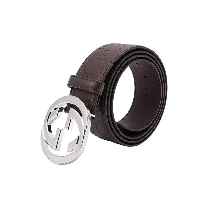 Gucci Signature Leather Belt Men's Brown 4cm Width