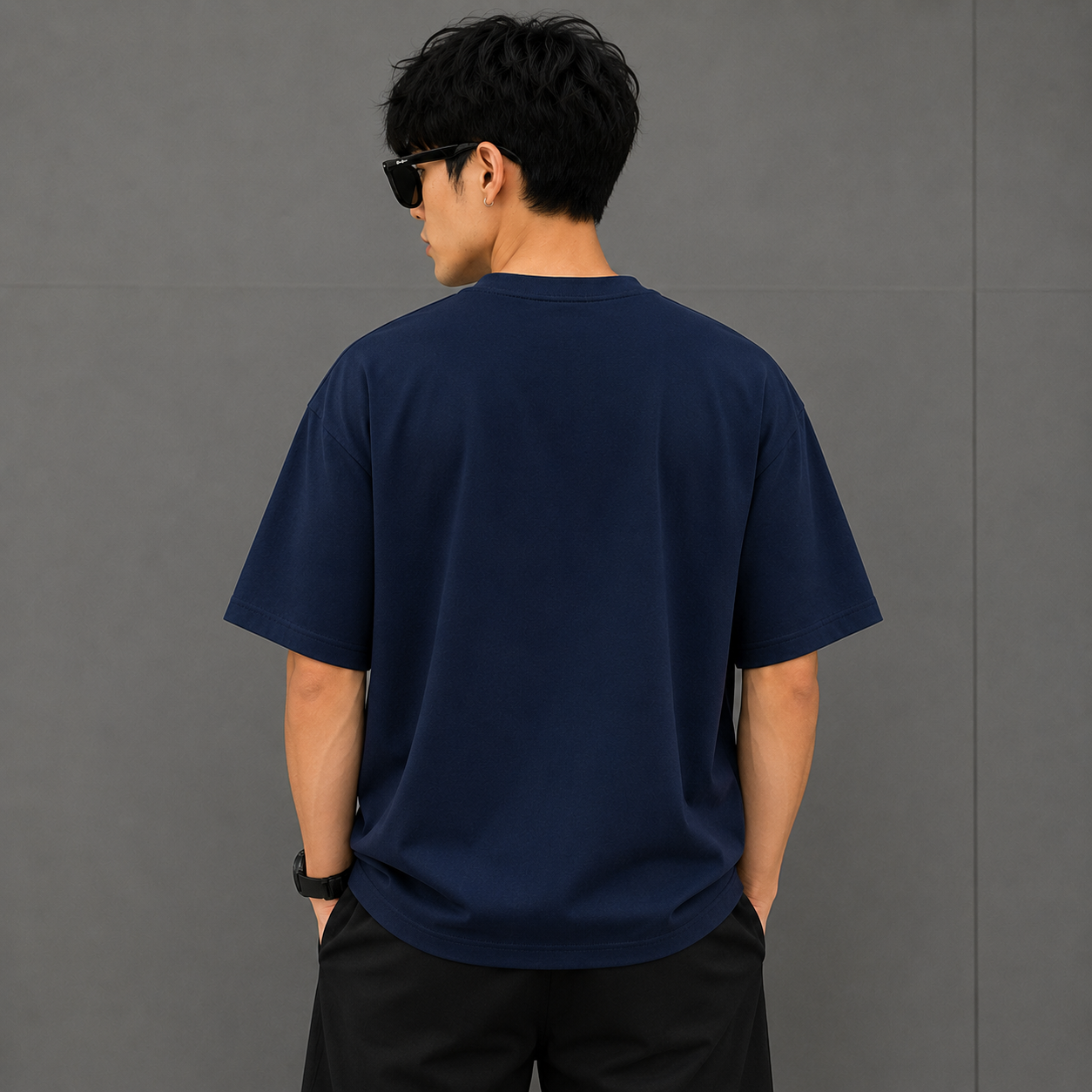 Lac_oste Men’s Navy Blue Graphic T-Shirt | Premium Crocodile Design Oversized Crew Neck Tee