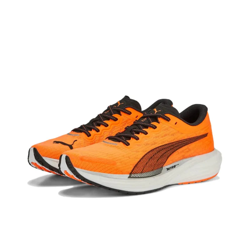 Pu_ma Deviate NITRO 2 Anti-Slip + Abrasion-Resistant Low-Top Carbon Plate Marathon Running Shoes for Men, Black and Orange