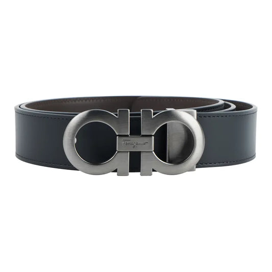 Ferragamo Reversible Adjustable Gancini Belt in Black and Dark Brown