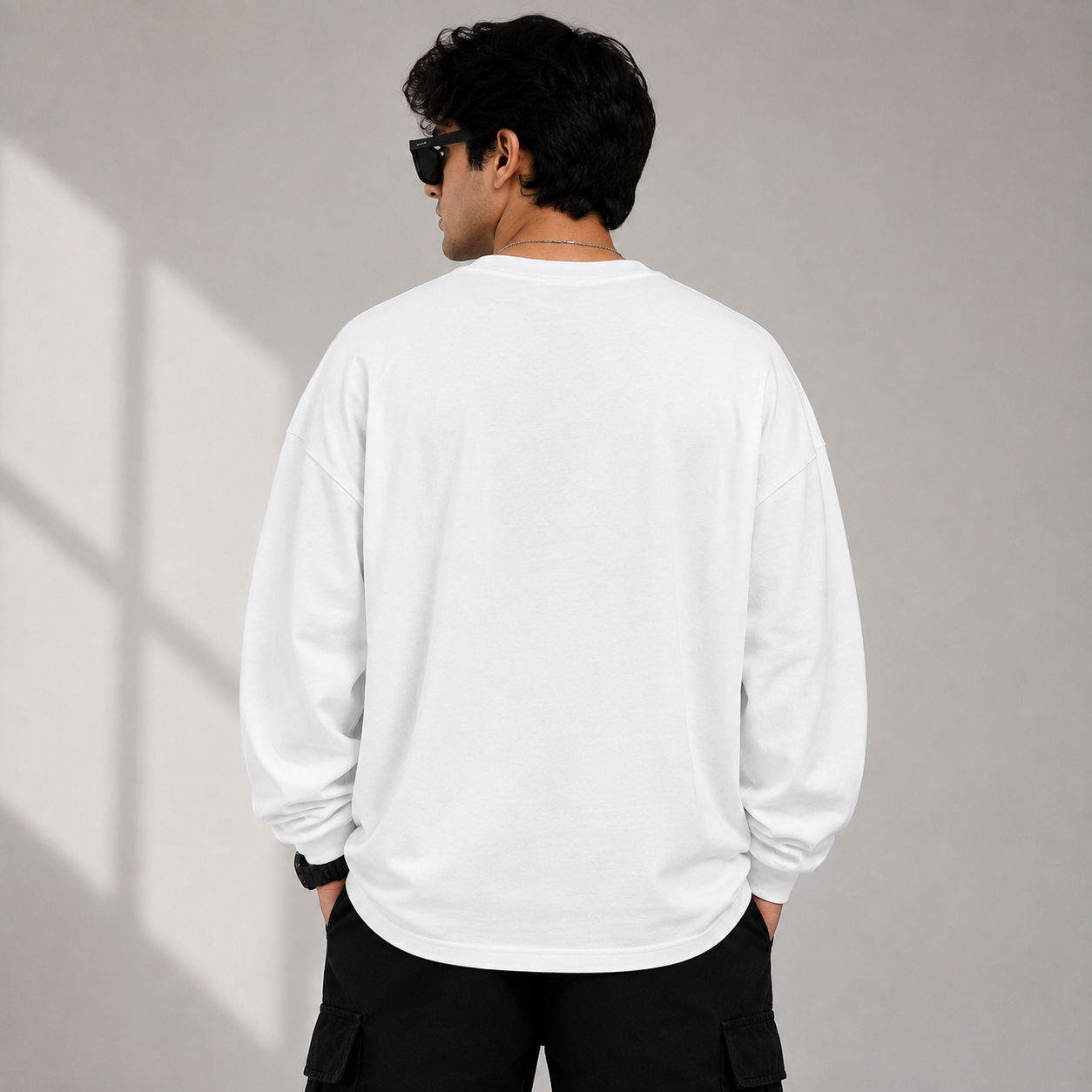 Za_ra Men’s White Oversized Graphic T-Shirt | Full Sleeve Streetwear Tee | Newspaper Print Casual T-Shirt