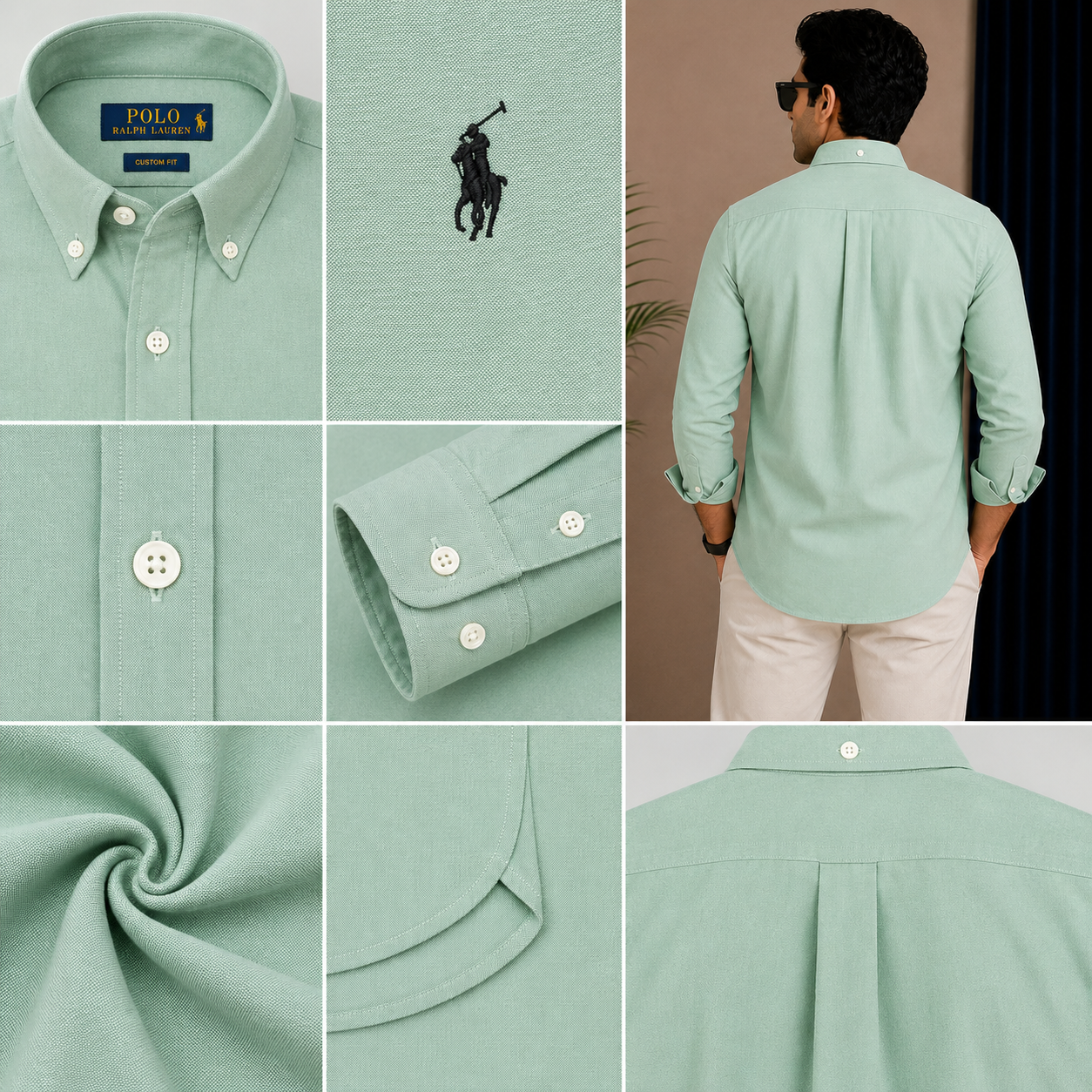 Po_lo RAL_PH LAU_REN Men’s Premium Mint Green Oxford Shirt – Embroidered Button-Down Full Sleeve Shirt