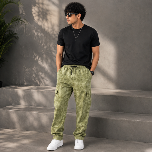 Po_lo Men's Olive Green Premium Cargo Lower | Relaxed Fit Utility Joggers with Drawstring Waist