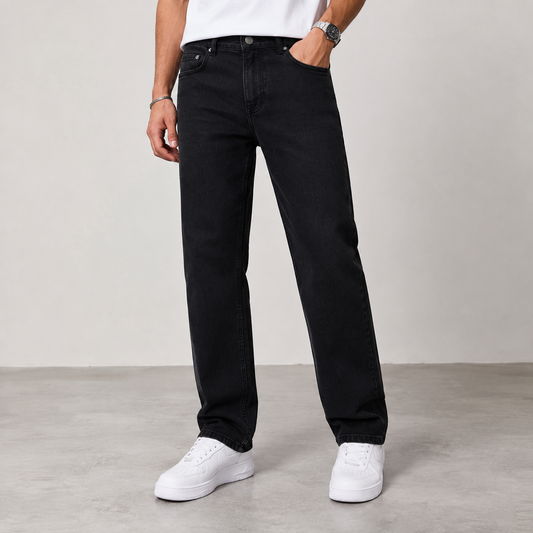ZA_RA Basic Black Straight Fit Jeans for Men | Premium Stretch Denim | Classic Everyday Wear