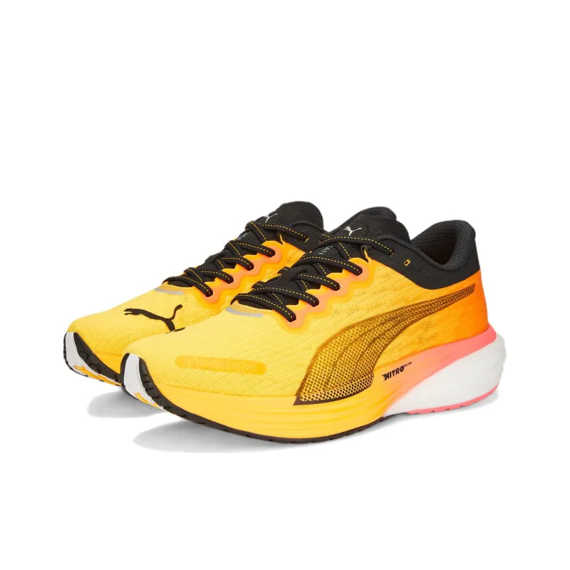 Pu_ma Deviate NITRO 2 Shock Absorbers Anti-Slip + Abrasion-Resistant Low-Top Marathon Running Shoes for Men, Yellow, Orange, Black