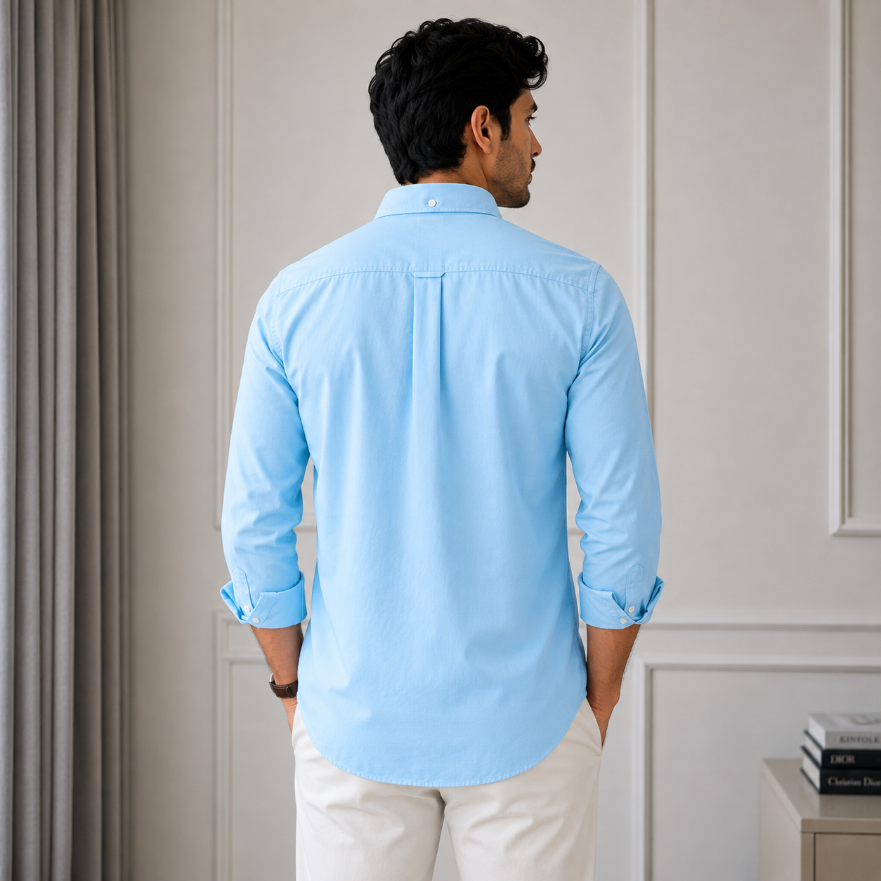Lac_oste Men’s Sky Blue Classic Fit Button-Down Shirt – Premium Casual Wear