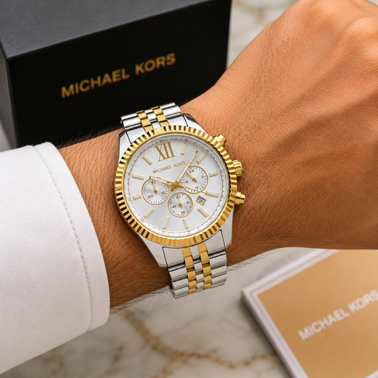 Mic_hael Ko_rs Two-Tone Silver & Gold Chronograph Men’s Watch – White Dial