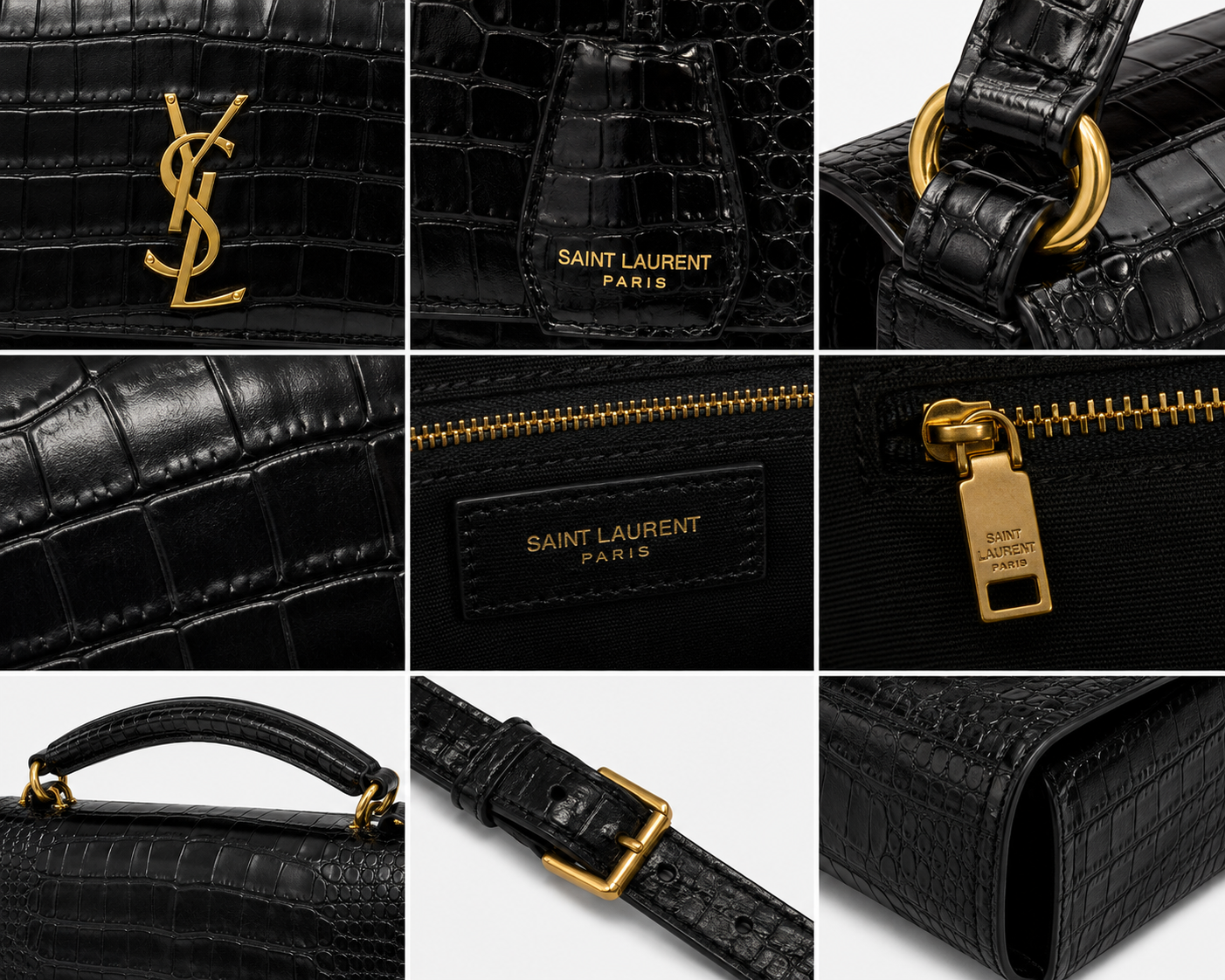 Sa_int Lau_rent Black Crocodile-Texture Top Handle Bag – Luxury Women’s Handbag