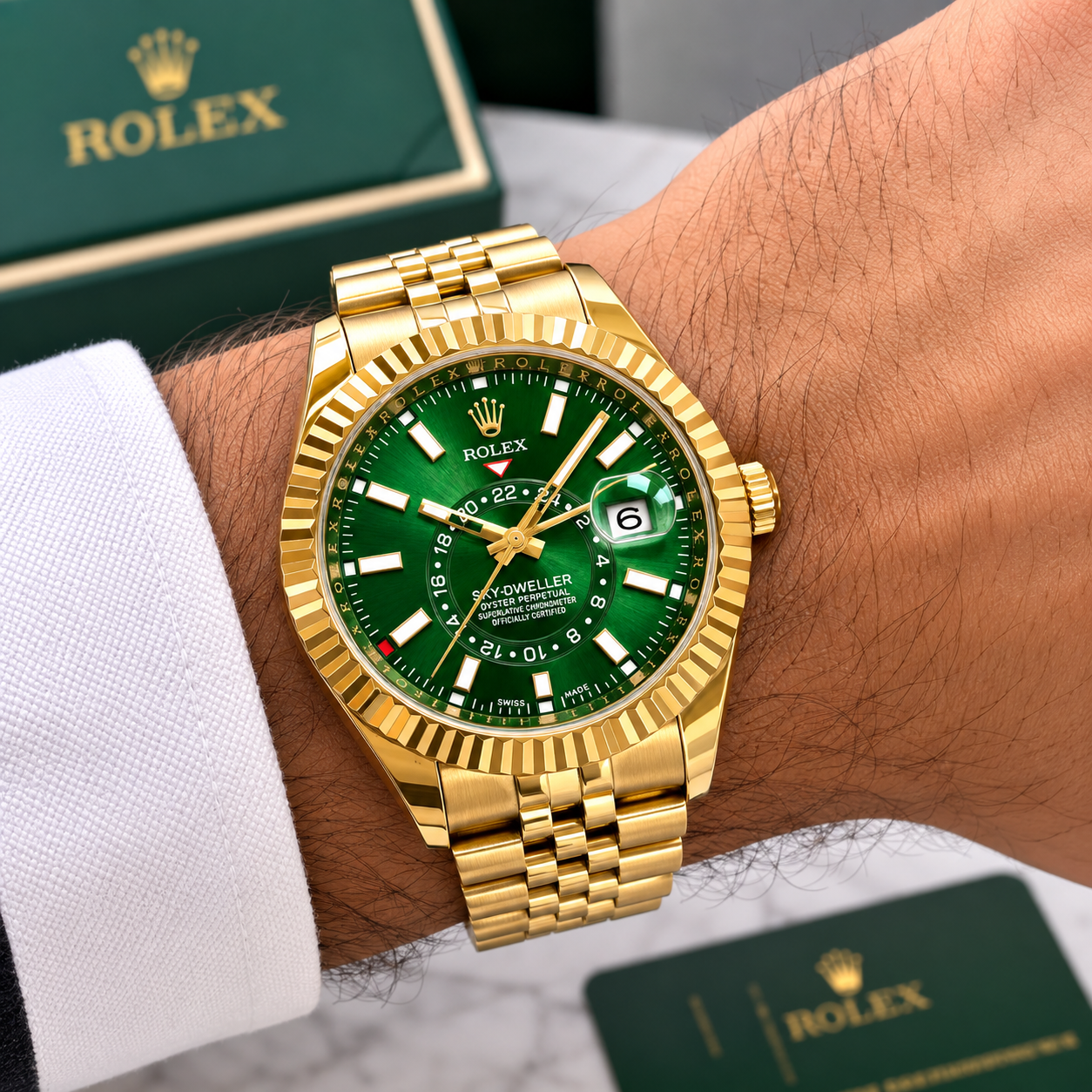 Rol_ex Sky-Dweller Gold Green Dial Luxury Watch