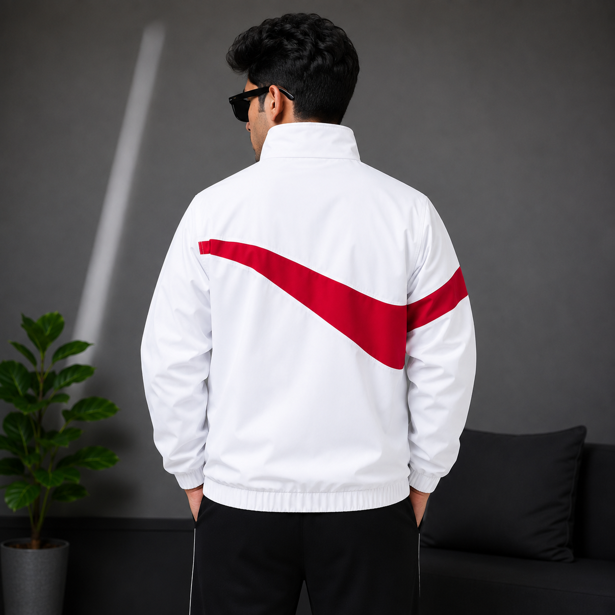 Ni_ke Men's White Color Block Sports Jacket | Lightweight Full Zip Windbreaker
