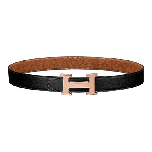 HER_MES Constance Togo calfskin double-sided leather belt leather belt men's black brown width 3.2 cm