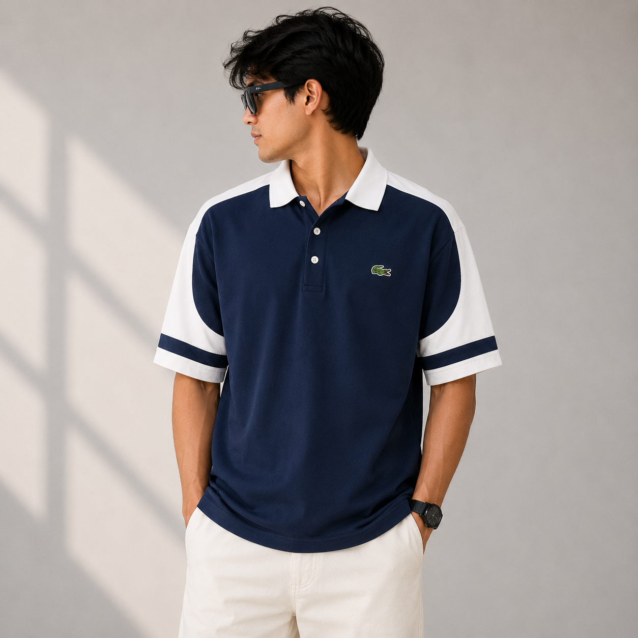 Lac_oste Style Men’s Navy Blue & White Contrast Polo T-Shirt | Premium Half Sleeve Casual Polo | Smart Regular Fit