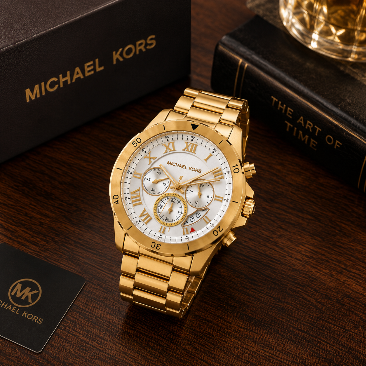 Mic_hael Ko_rs Gold-Tone Chronograph Men’s Watch – White Dial