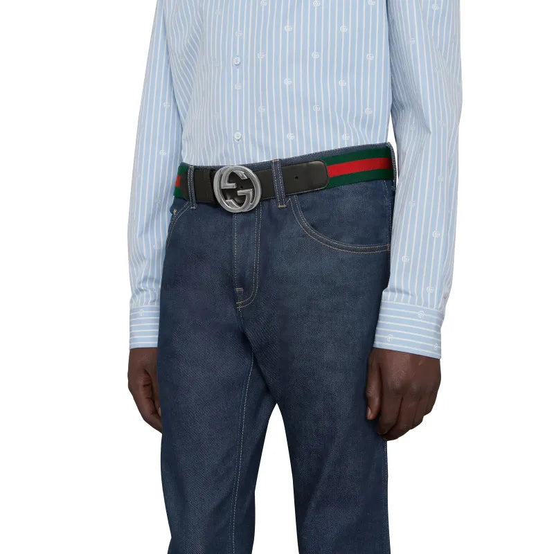 Gucci G Buckle Web Belt Green Red