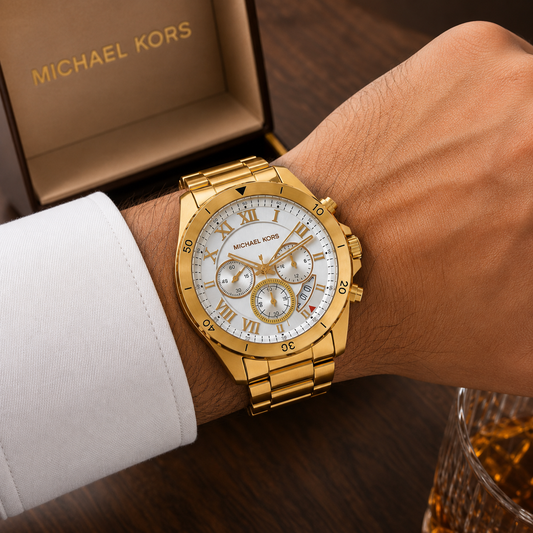 Mic_hael Ko_rs Gold-Tone Chronograph Men’s Watch – White Dial