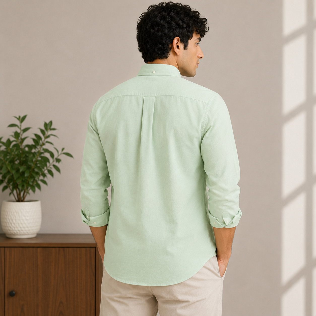 Lac_oste Men’s Mint Green Slim Fit Button-Down Shirt – Signature Crocodile Logo