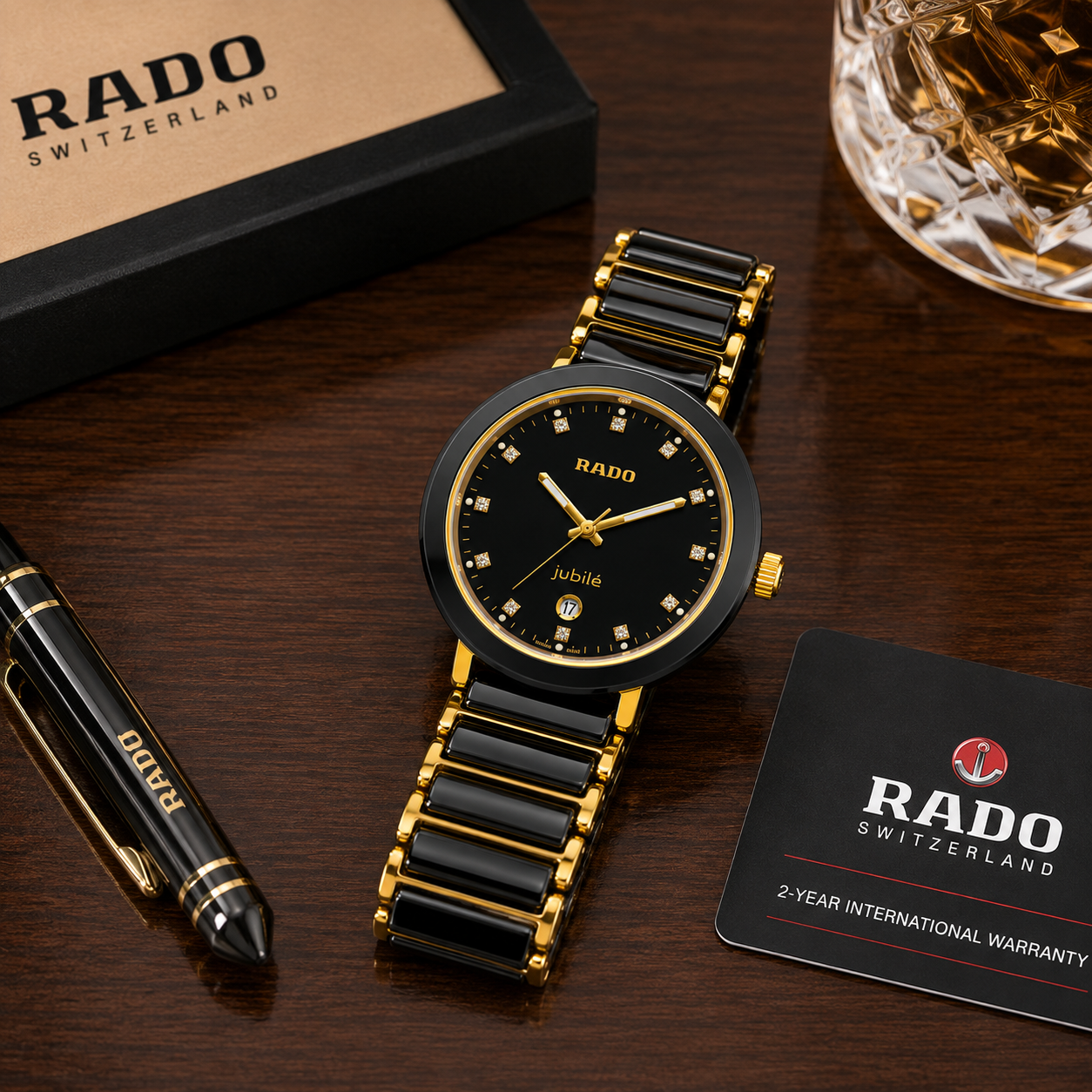 Ra_do Jubilé Black & Gold Ceramic Diamond Dial Watch