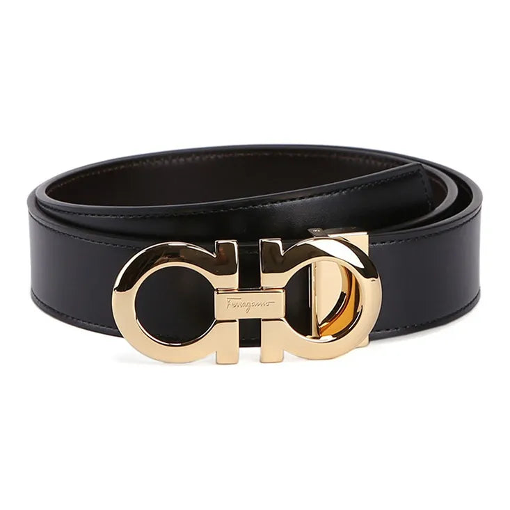 Ferragamo Reversible Adjustable Gancini Belt in Black Hickory
