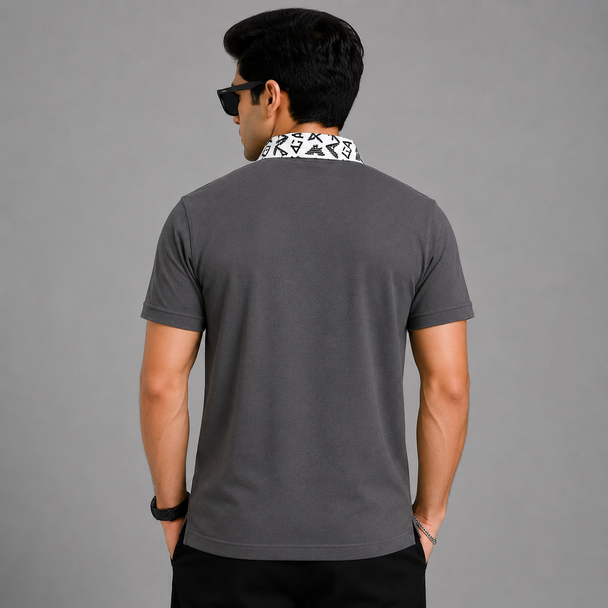 Men's Charcoal Grey Premium Po_lo T-Shirt | Printed Collar Cotton Po_lo | Slim Fit Casual Po_lo Tee