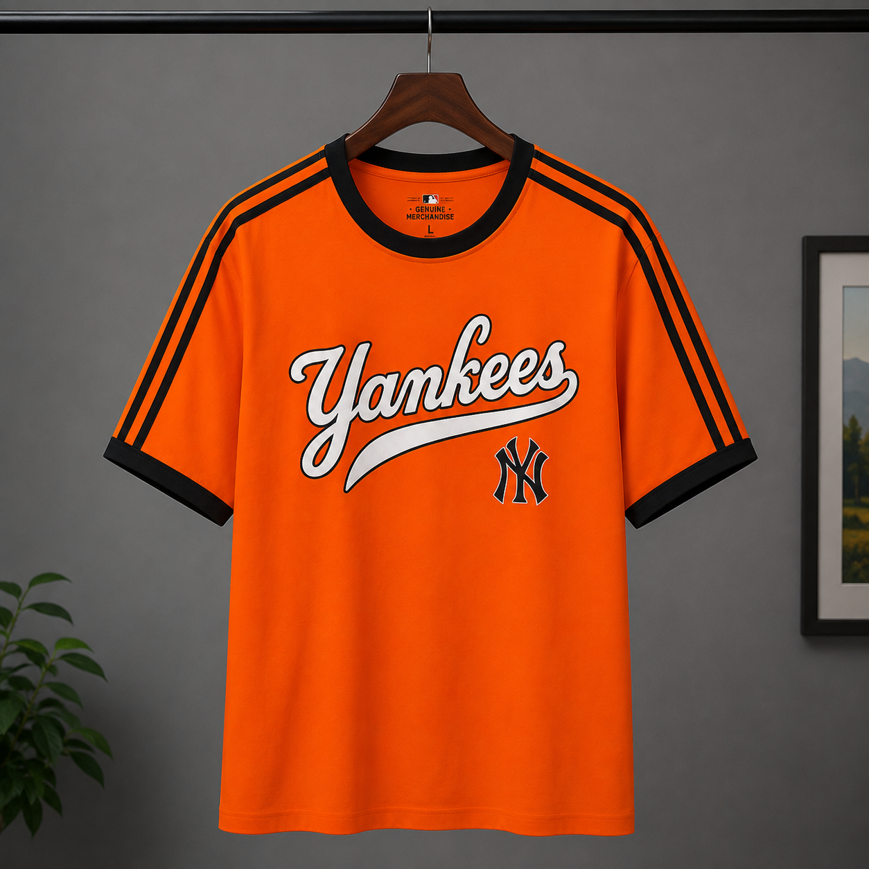 Ne_w Yo_rk Yank_ees Inspired Men's Premium Orange Oversized Cotton T-Shirt with Contrast Stripe