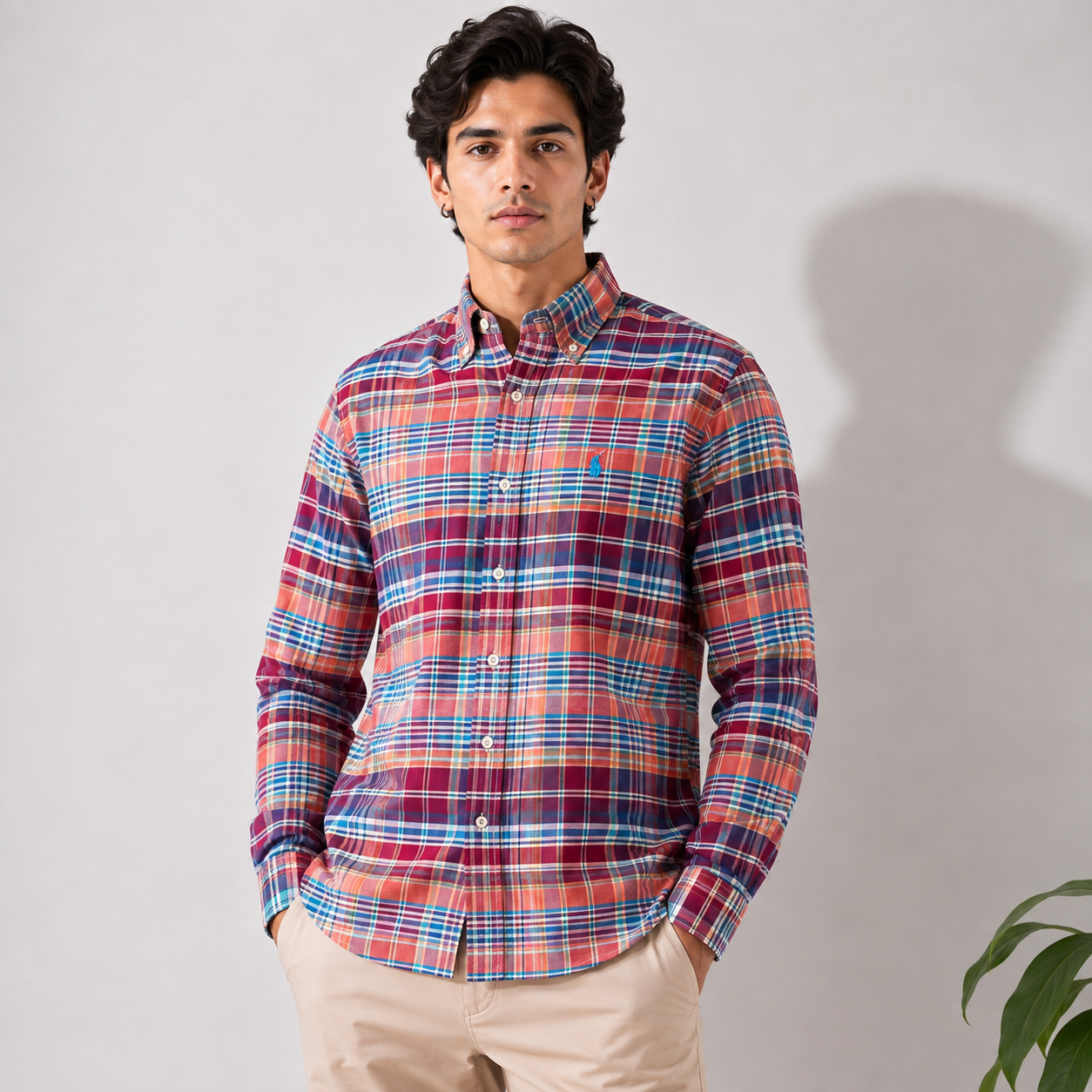 Po_lo Ralph Lauren Men's Multicolor Plaid Button-Down Shirt | Premium Cotton | Custom Fit