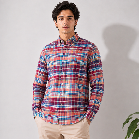 Po_lo Ralph Lauren Men's Multicolor Plaid Button-Down Shirt | Premium Cotton | Custom Fit