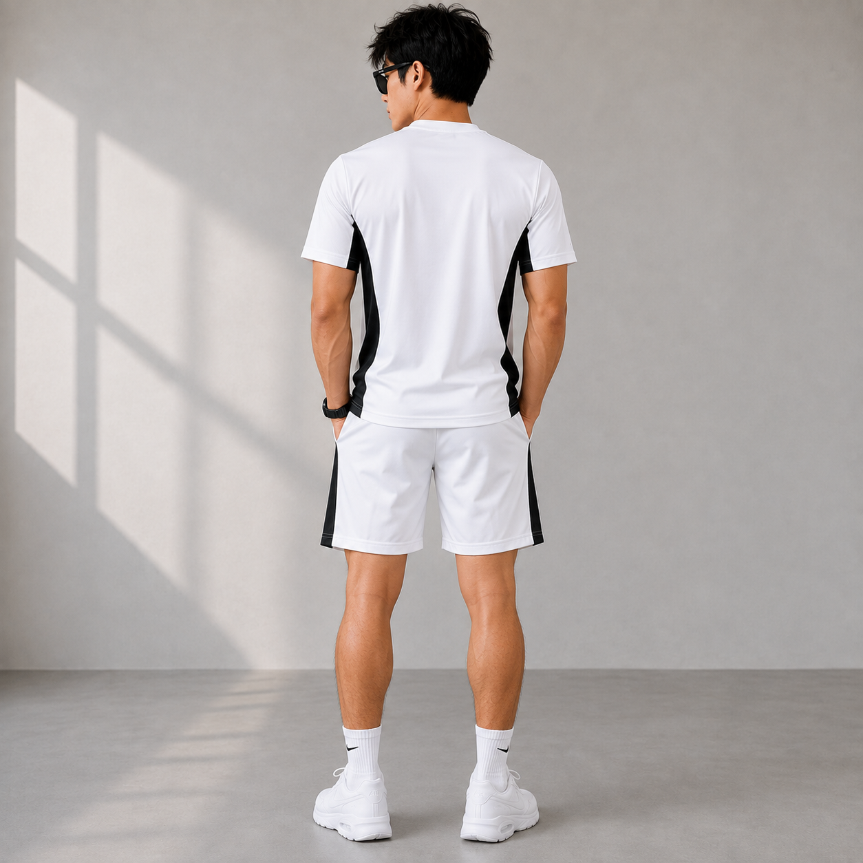 Ni_ke Men’s White & Black Sports T-Shirt & Shorts Co-ord Set | Premium Athletic Gym & Running Set