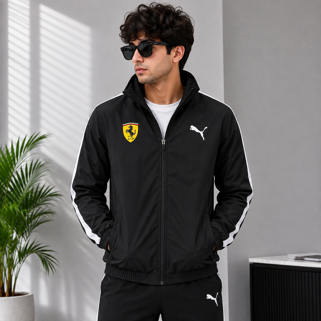 Puma Men's Black Ferrari Style Track Jacket | Lightweight Full Zip Sports Windbreaker