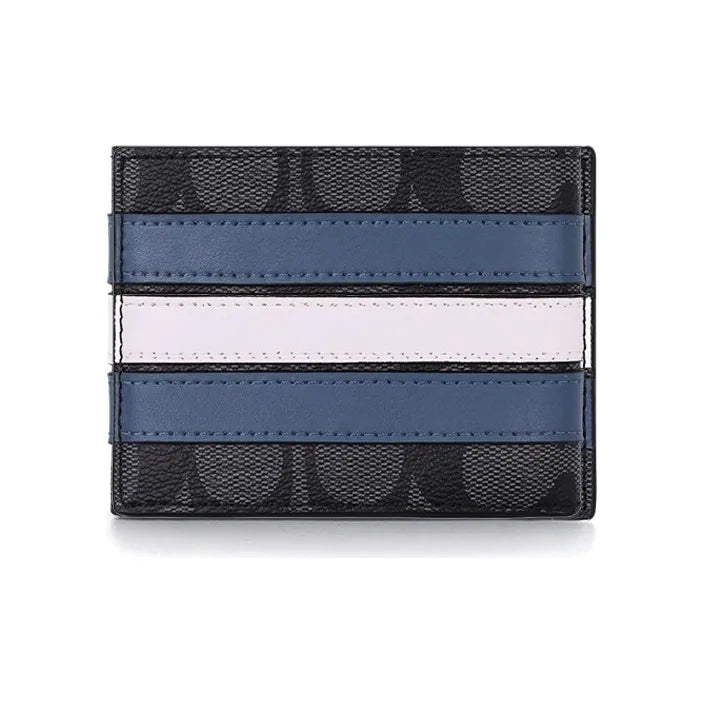 Co_ach Billfold Wallet PVC Wallet Men's Black & Gray & Blue & White