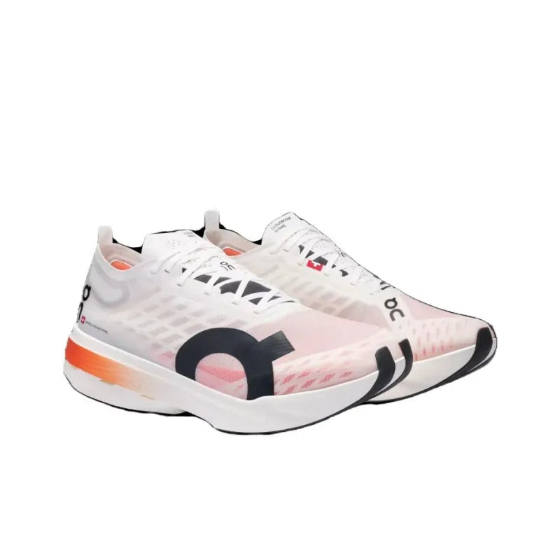 On Cloudboom Strike Breathable Low-Top Marathon Running Shoes for Men, White and Pink