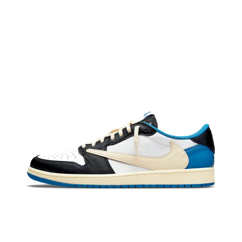 Travis Scott x Fragment Design x Jor_dan Air Jordan 1 Original Style Low SP Low-Top Basketball Shoes Unisex White Blue Black