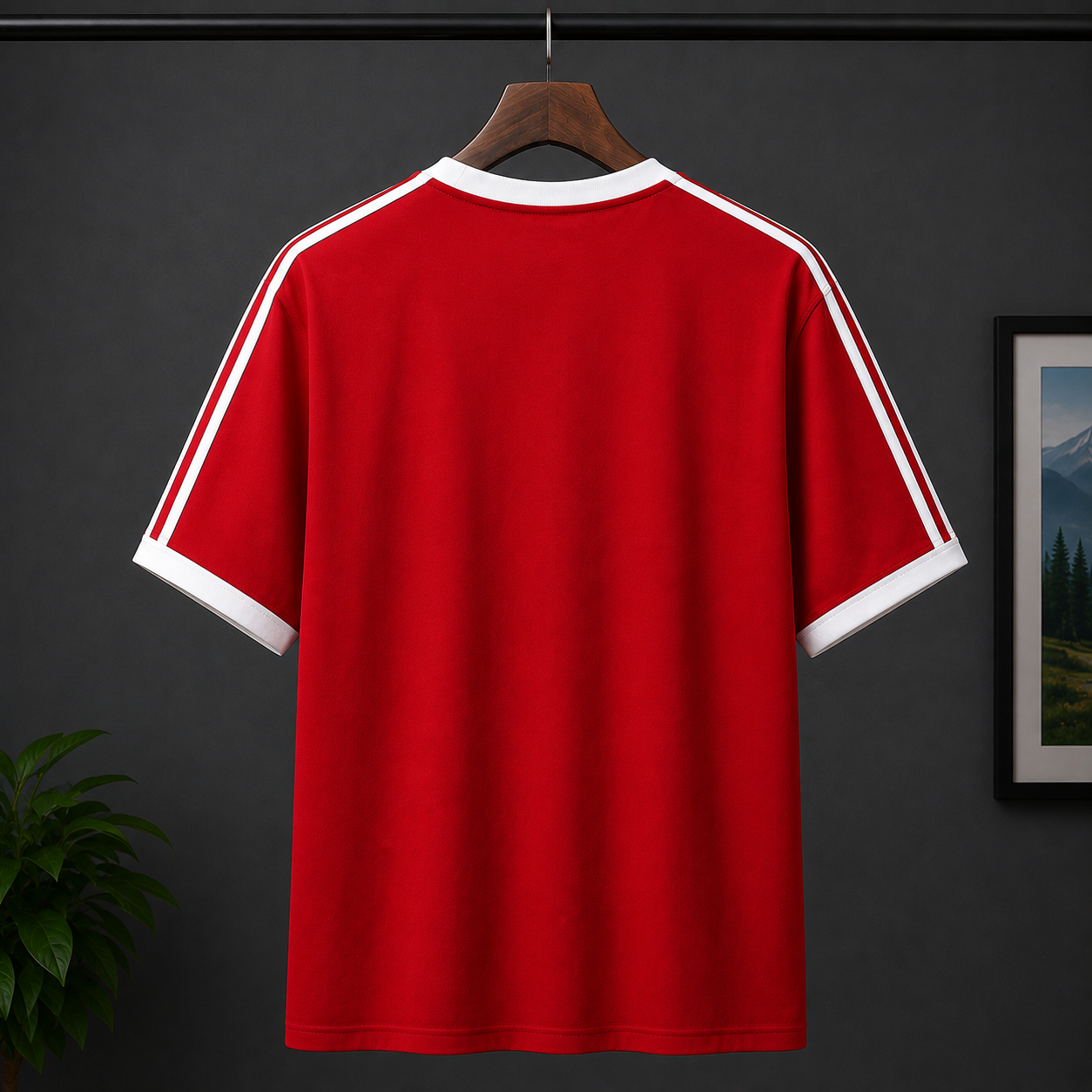 Ne_w Yo-rk Yan_kees Inspired Men's Premium Red Oversized Cotton T-Shirt with Contrast Stripe