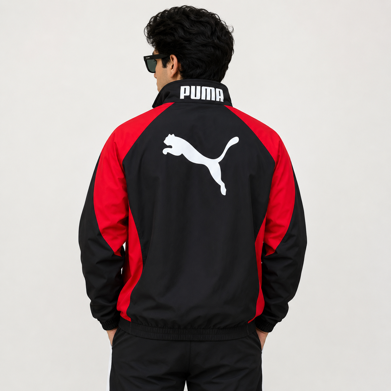 Pu_ma Men's Black & Red Motorsport Style Zip-Up Jacket | Lightweight Casual Track Jacket