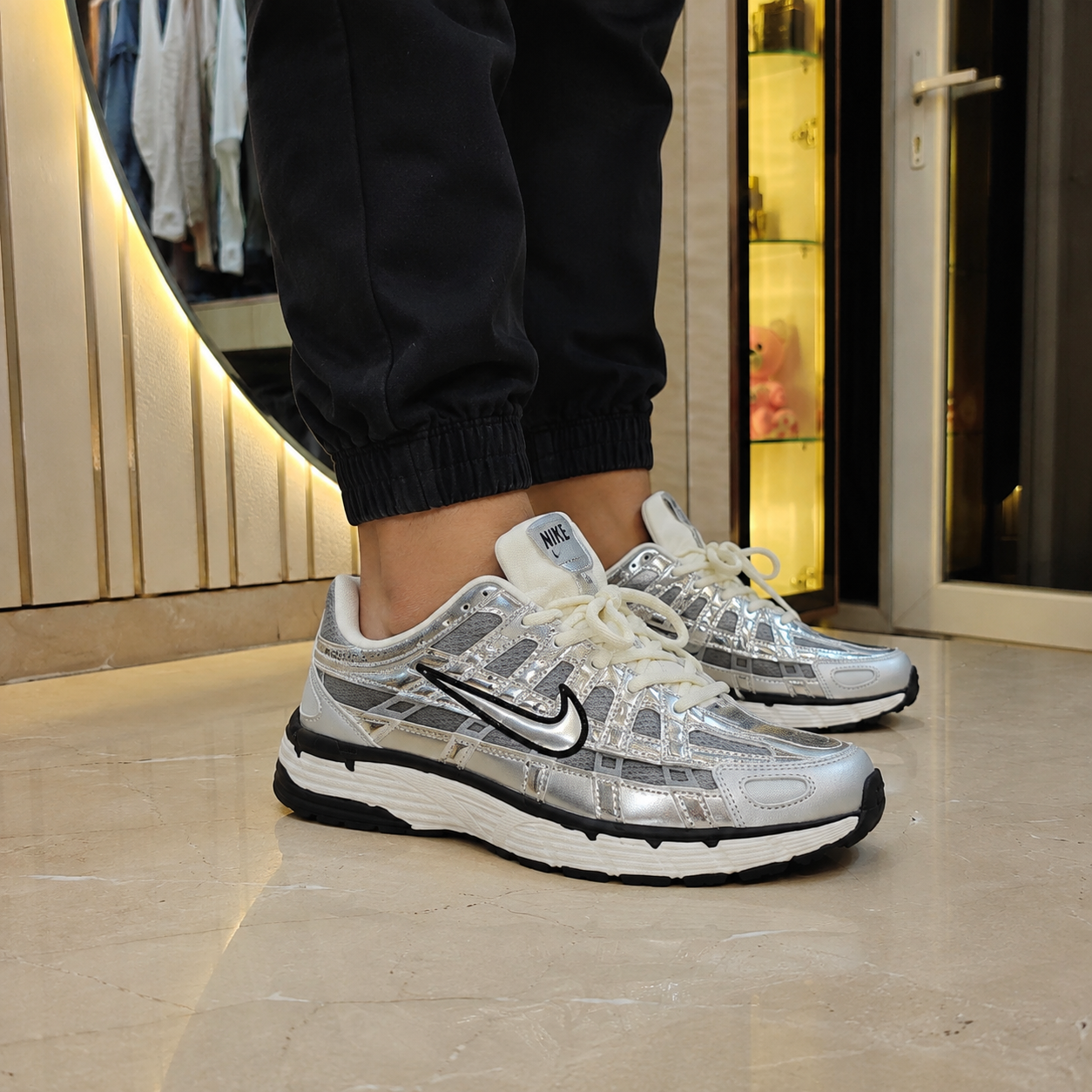 Ni_ke P-6000 Metallic Silver Running Sneakers – Premium Sport Style Shoes