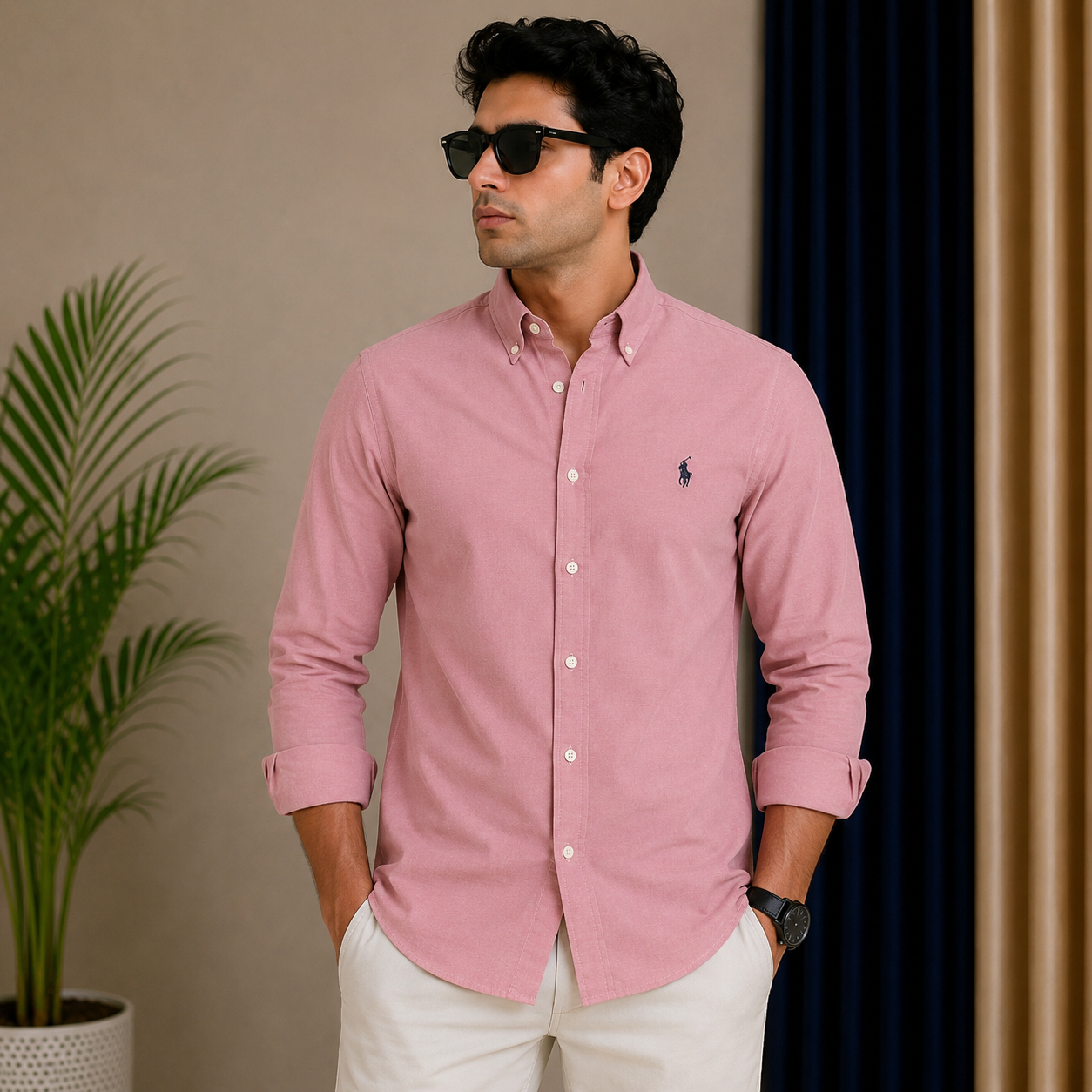 Po_lo RAL_PH LAU_REN Men’s Premium Dusty Pink Oxford Shirt – Embroidered Button-Down Full Sleeve Shirt