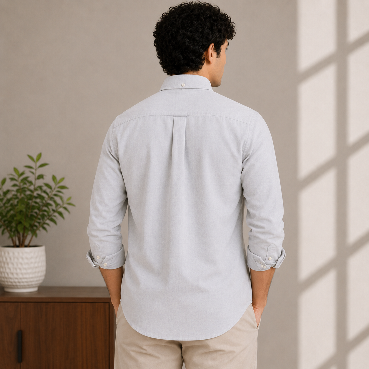 Lac_oste Men’s Light Grey Slim Fit Button-Down Shirt – Signature Crocodile Logo