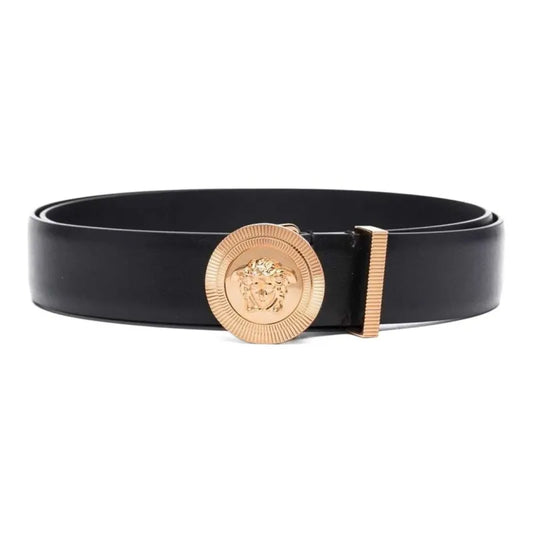 Vers_ace Medusa Bighi Leather Belt Black Gold
