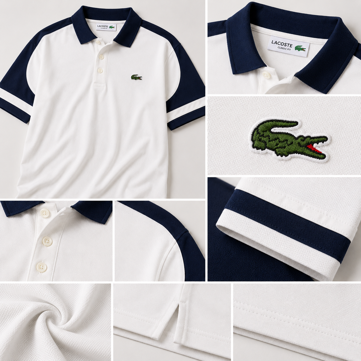 Lac_oste Style Men’s White & Navy Contrast Polo T-Shirt | Premium Half Sleeve Casual Polo | Smart Regular Fit