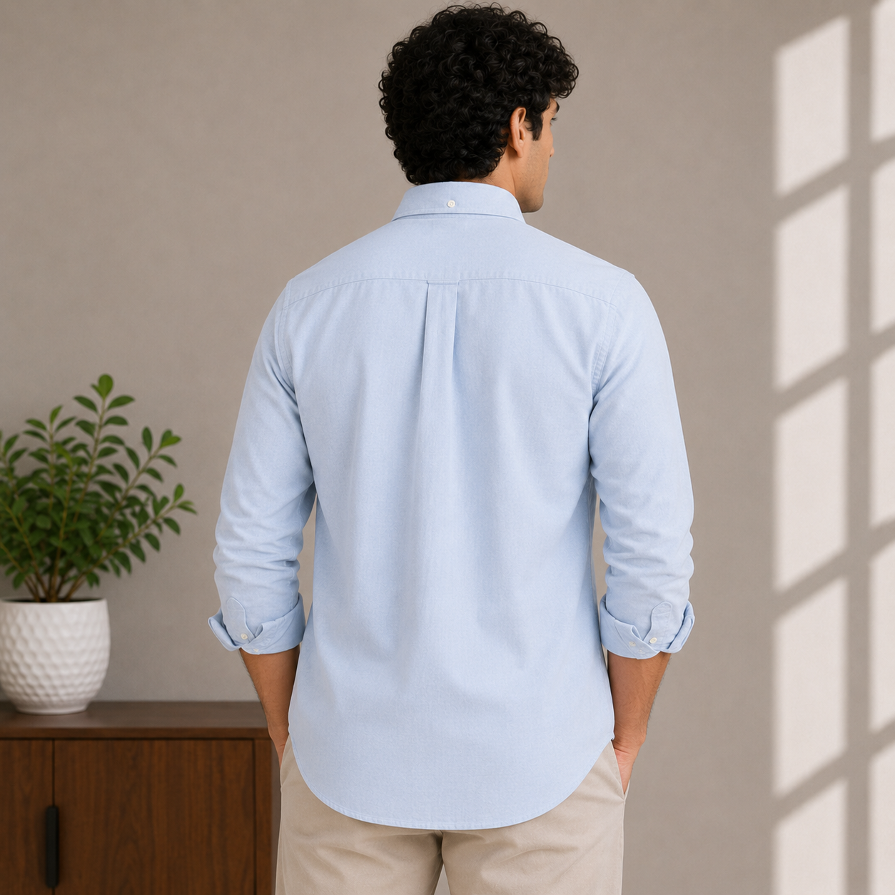 Lac_oste Men’s Sky Blue Slim Fit Button-Down Shirt – Signature Crocodile Logo